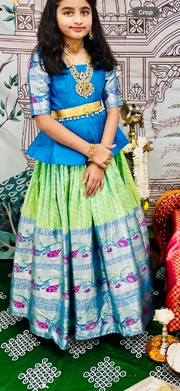 Picture of PL710 green and blue Mangalagiri langa 8-9y