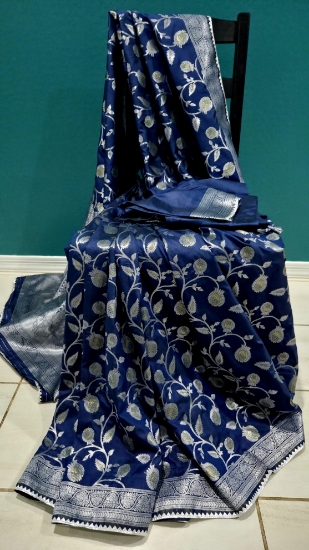 Picture of New royal blue banarasi soft silk saree