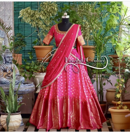 Picture of Kowshiki couture Pink Chanderi Silk Lehanga