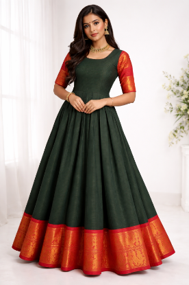 Picture of Bottle green narayanpet cotton frock