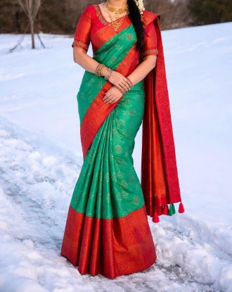 Picture of Semi Patola saree with big kanchi border and customized maggam work blouse