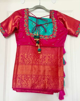 Picture of Semi Patola saree with big kanchi border and customized maggam work blouse