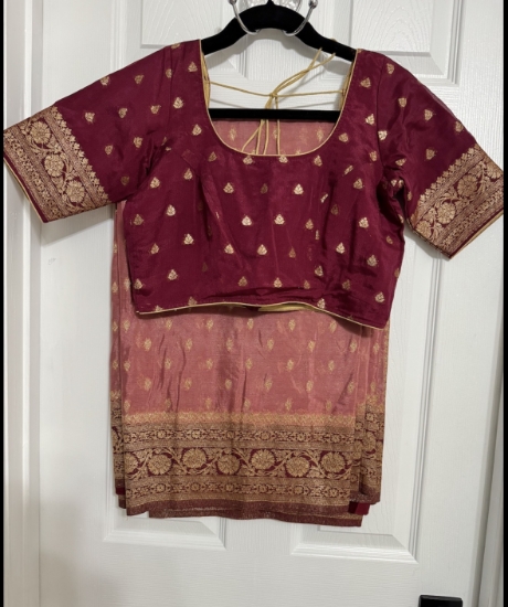 Picture of Onion pink saree with wine blouse