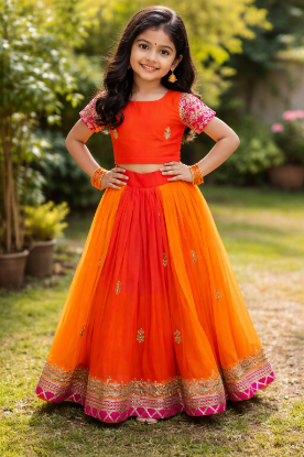 Picture of Dual shade gota patti lehenga for 6-9Y