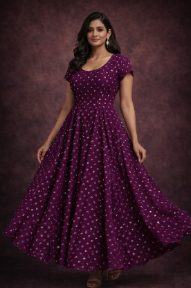 Picture of Purple Mirror Work Georgette Maxi Dress 