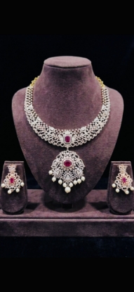 Picture of New Diamond look alike necklace set with earrings 