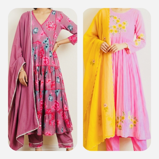 Picture of Combo : NEW Pure Cotton Anarkali 3 Pc Sets 