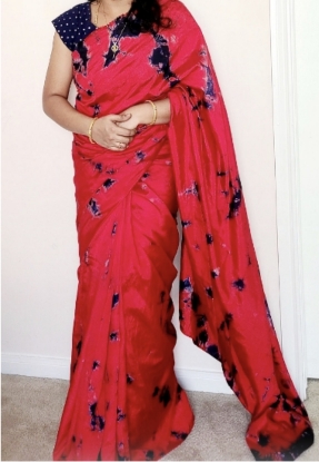 Picture of Red Shibori saree with Mirror work blouse