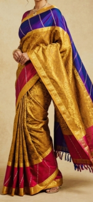 Picture of Handloom Vana Singaram gap border Kanchi Pattu saree 
