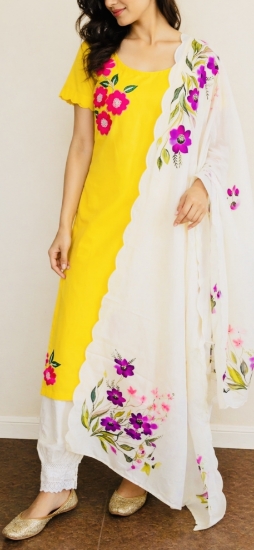 Picture of Hand Painted & Hand Embroidered 3 Pc kurthi set 