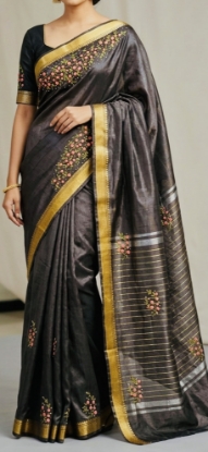 Picture of Hand Embroidered Premium Linen silk saree 
