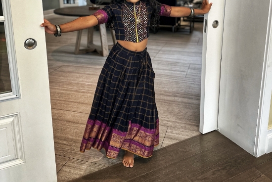 Picture of Temple border lehenga with mirror work blouse 6-7y
