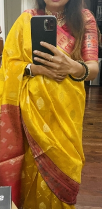 Picture of Classic Yellow & red border Silk Saree Set with Traditional Border