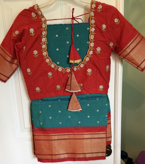 Picture of Elegant peacock semi paithani saree with red border with zardosi blouse