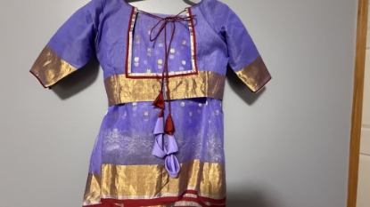 Picture of Lavender and red pure chanderi  saree with custom made blouse and matching petticoat