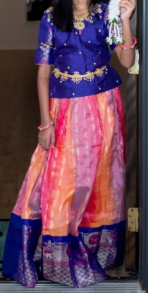 Picture of Multi color Pure kanchi Pattu Lehanga with Maggam work blouse 8-9y