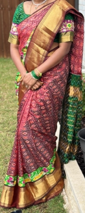 Picture of Pure Ikkat silk Saree with Maggam work blouse