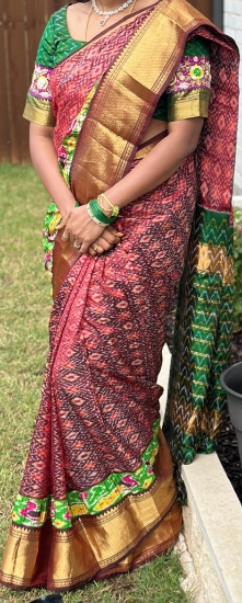 Picture of Pure Ikkat silk Saree with Maggam work blouse