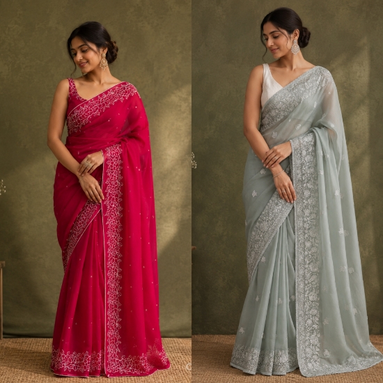 Picture of New Beautiful Organza sarees-set of 2