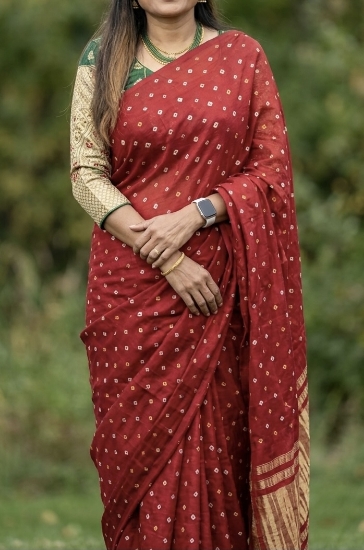 Picture of Bandhini gaji silk saree with multi-colored new Banaras blouse
