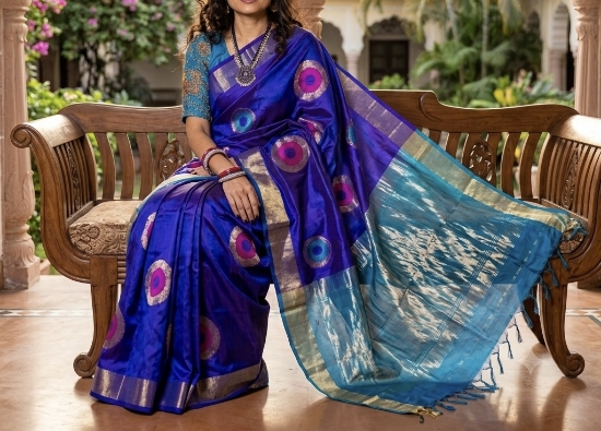 Picture of Royal Blue Kuppadam Handloom Saree with  Tissue Pallu with matching tissue blouse