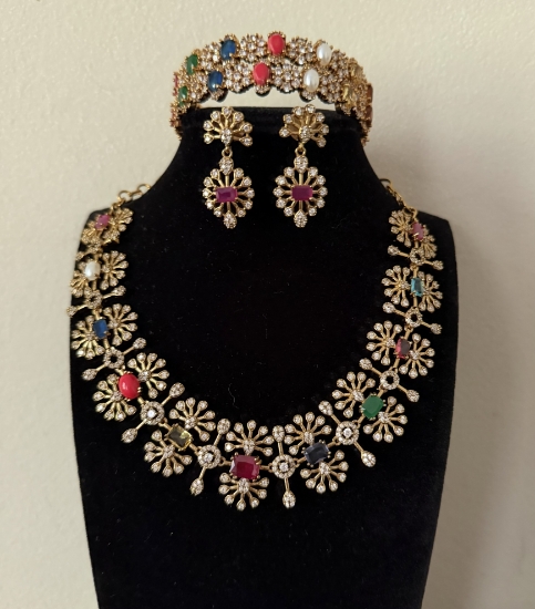 Picture of Navratan cz set with bangles 