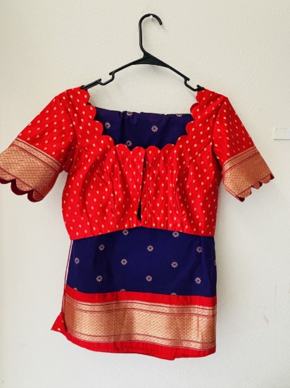 Picture of Elegant Purplish-Blue Semi Paithani Saree Featuring a Stunning Red Blouse