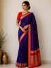 Picture of Elegant Purplish-Blue Semi Paithani Saree Featuring a Stunning Red Blouse