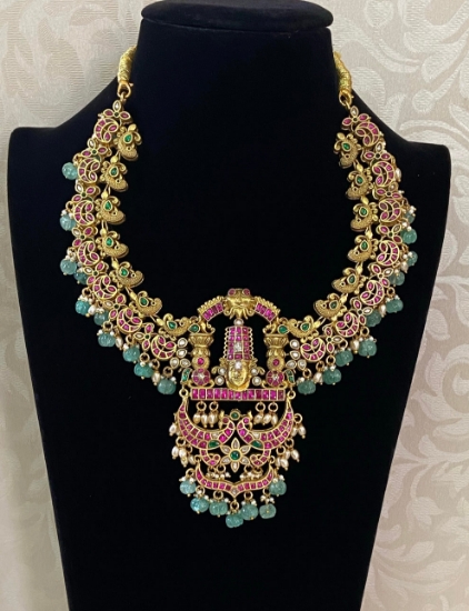 Picture of  Balaji Pendant Necklace with Kemp Jadau Units, NO earrings | Shobitam Jewelry
