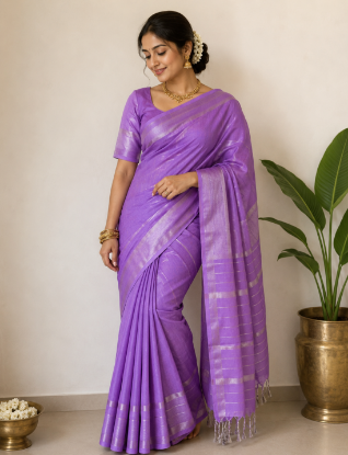 Picture of Lilac and silver soft silk saree