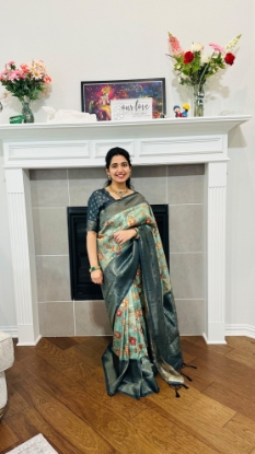 Picture of PL739 Bottle green kalamkari saree
