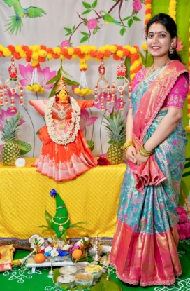 Picture of PL751 Blue and Pink Semi Pattu saree with animal theme allover and maggam blouse