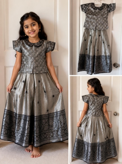 Picture of Black and silver  tissue organza lehenga 2-4y
