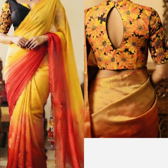 Picture of Pure Desi Tussar saree with hand painted floral blouse 