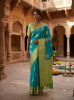 Picture of Stunning Teal & Lime Green Powerloom Kanchivaram Silk Saree Set