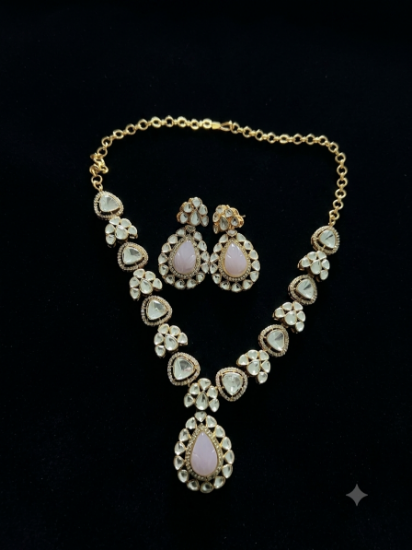 Picture of Elegant Gold-Tone Kundan & Pink Gemstone Necklace