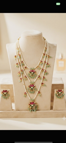 Picture of New Kundhan 3 layer pearl chain rani haram set 