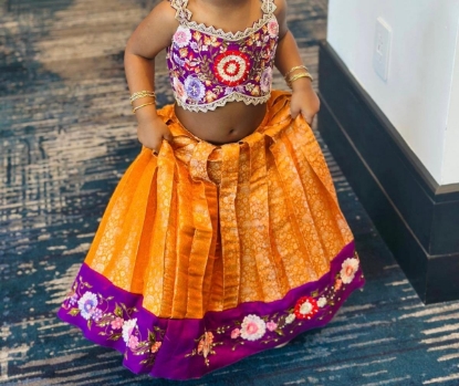 Picture of yellow brocade lehenga with embroidery blouse 2-3y
