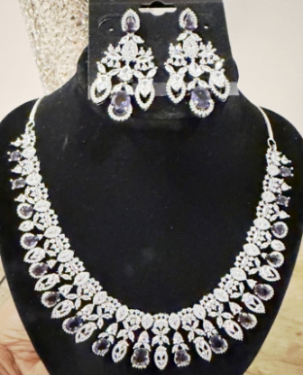 Picture of American Diamond Necklace With Matching Earrings 