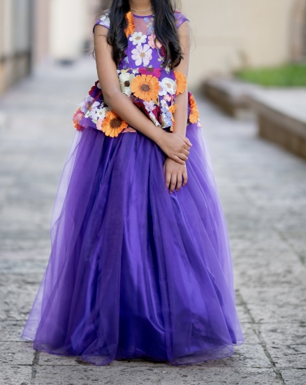 Picture of Floral applique work gown with net ghera 10-13Y