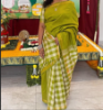 Picture of Uppada Silk Cotton - Partly Pallu saree - Cream with green checks