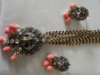 Picture of Coral Ganesha pendant with matching earrings with 4 lines black beads chain