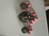 Picture of Coral Ganesha pendant with matching earrings with 4 lines black beads chain