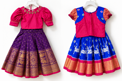 Picture of Pure Ikkat and Pattu lehenga combo 6m-1y