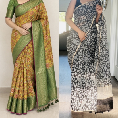 Picture of Floral organza sarees combo