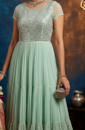Picture of Partywear Mint green color georgette long dress
