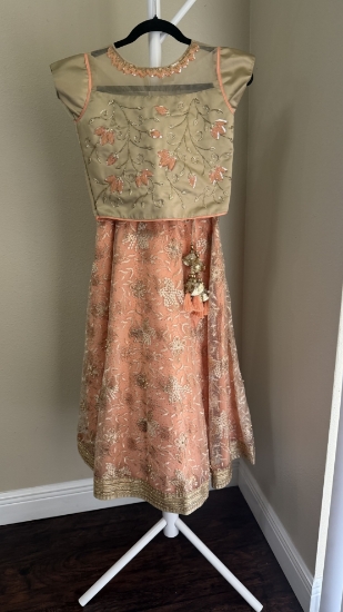 Picture of Peach net lehenga for kids 8-10Y