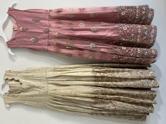 Picture of ! COMBO DEAL ! Half white pure chinon embroidered long frock and pink embroidered net long frock for Size 5-6Y