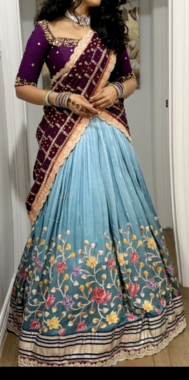 Picture of Sea green and violet half saree