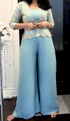 Picture of Sky blue pallazo and overcoat 